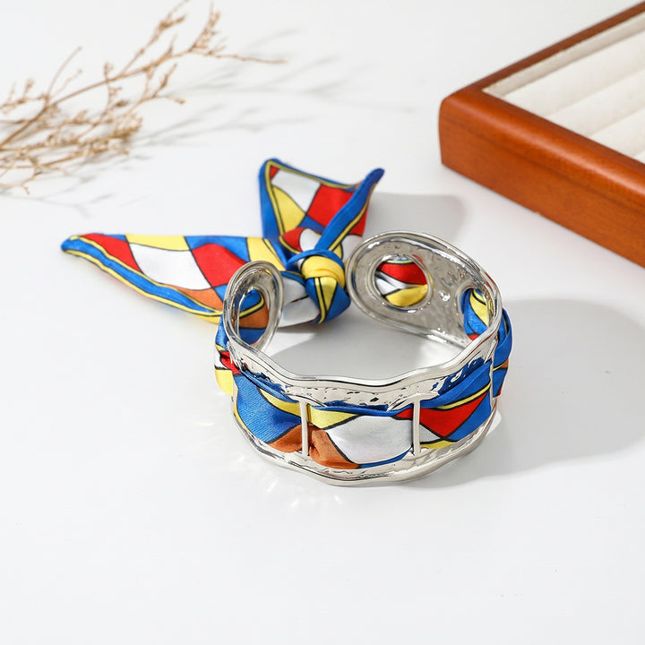 Wavy Open‑Cuff Bracelet Interchangeable Printed Silk Scarf Woven Women Wrist Ornament