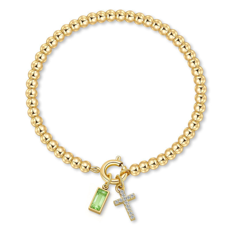 Elastic Beaded Bracelet For Women Minimal Cross Twelve Birthstone Charm Bracelet Dainty Stackable Wrist Jewelry