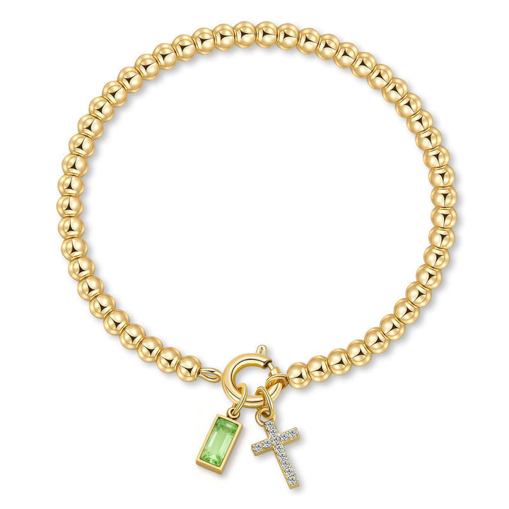 Elastic Beaded Bracelet For Women Minimal Cross Twelve Birthstone Charm Bracelet Dainty Stackable Wrist Jewelry
