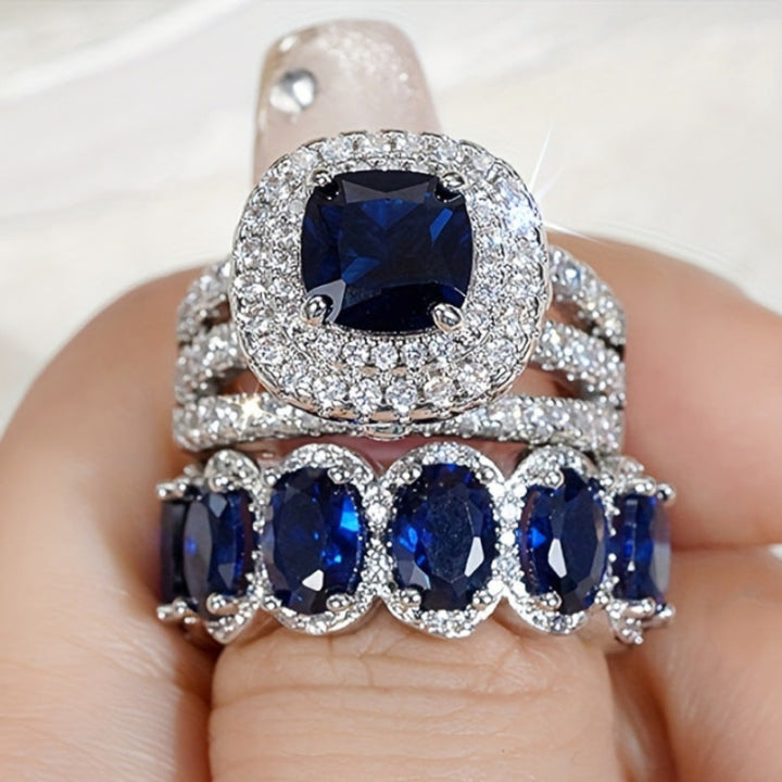 Two Piece Stackable Colored Gemstone Ring Set Luxury Elegant Women Diamond Ring