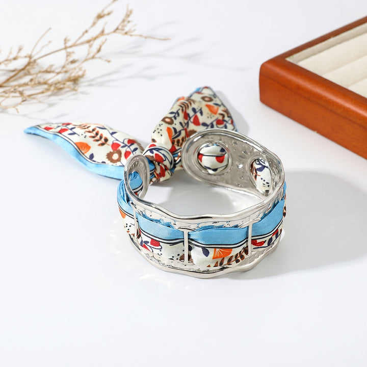 Wavy Open‑Cuff Bracelet Interchangeable Printed Silk Scarf Woven Women Wrist Ornament