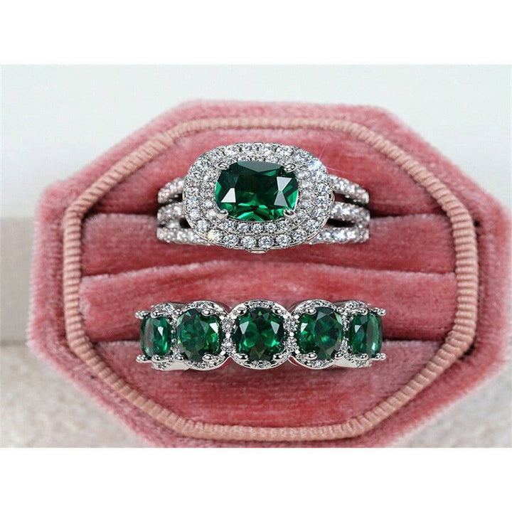 Two Piece Stackable Colored Gemstone Ring Set Luxury Elegant Women Diamond Ring