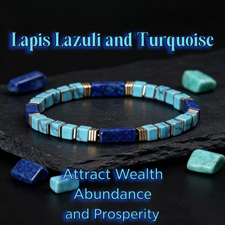 Vintage Natural Texture Beaded Bracelet Turquoise Lapis Lazuli Stackable Jewelry For Men Women
