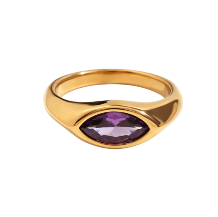 Vintage Minimal Gold Marquise Gemstone Ring Set