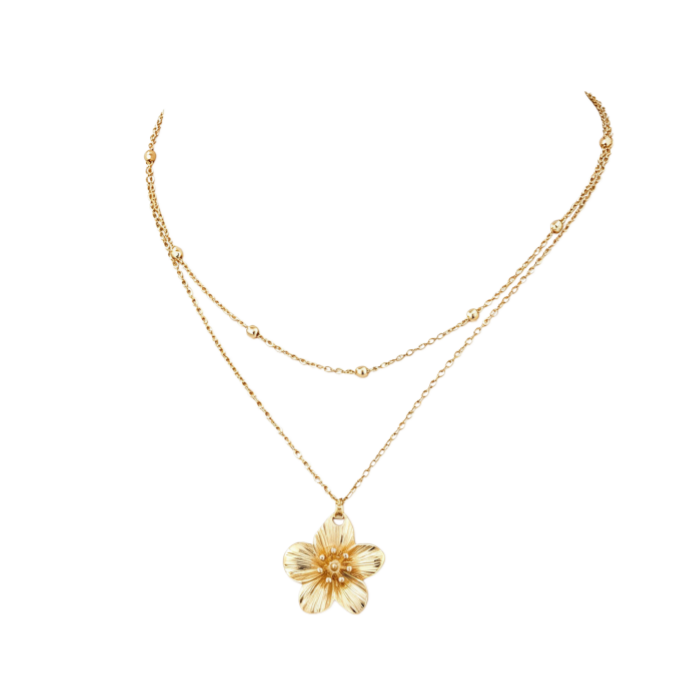 Elegant Floral Pendant Necklace & Bracelet Jewelry Set