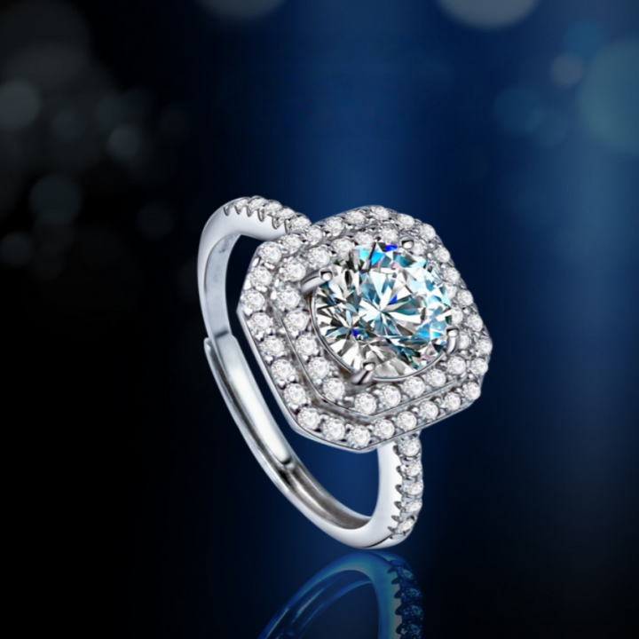 Sterling Silver S925 Diamond Halo Ring for Women Square Statement Design
