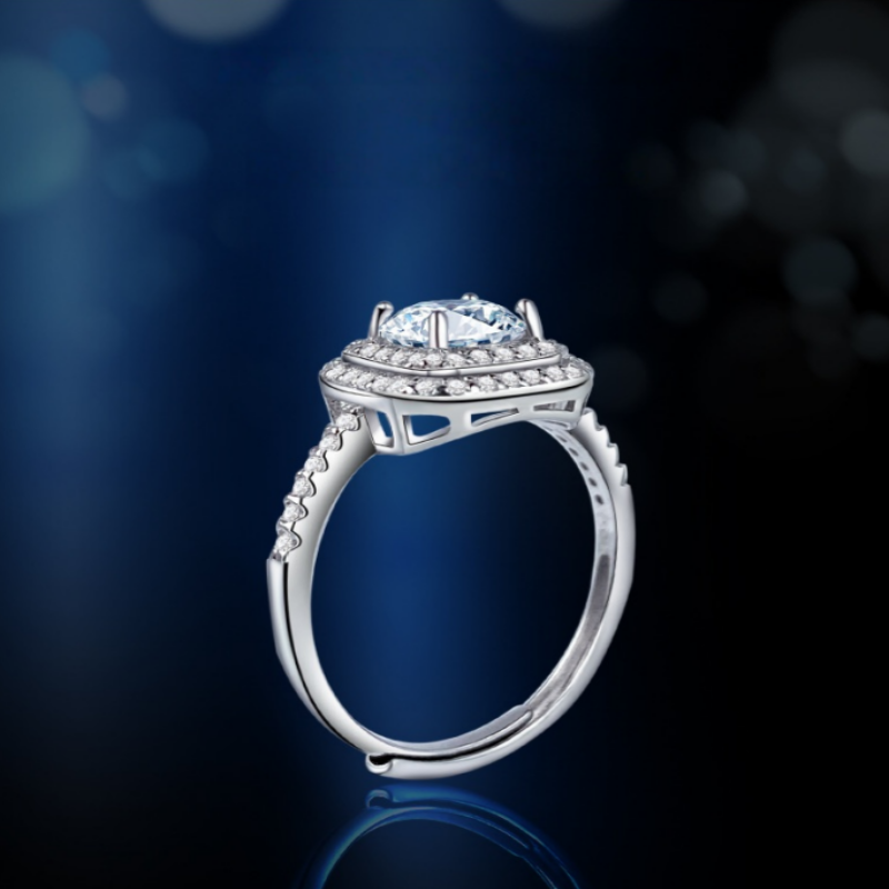 Sterling Silver S925 Diamond Halo Ring for Women Square Statement Design