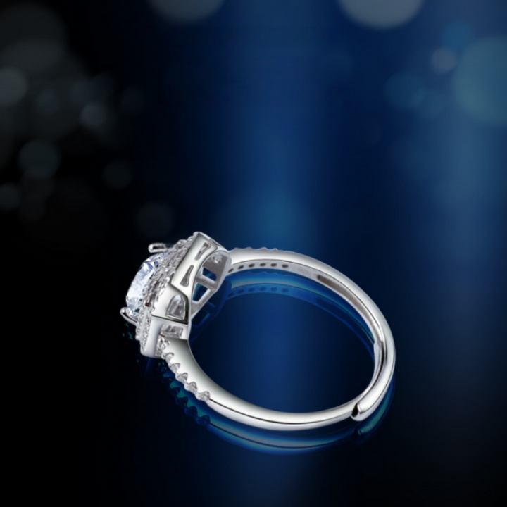 Sterling Silver S925 Diamond Halo Ring for Women Square Statement Design