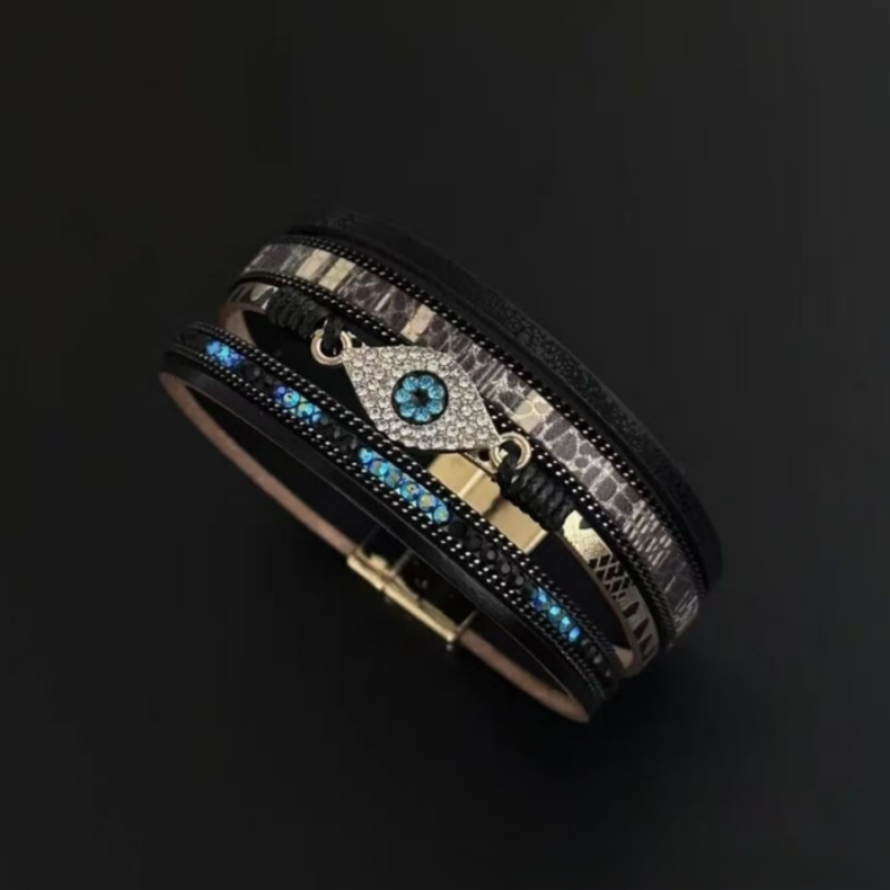 Multi-Layer Braided Crystal Bracelet for Women – Eye Charm Vintage Fashion Wrap Bangle