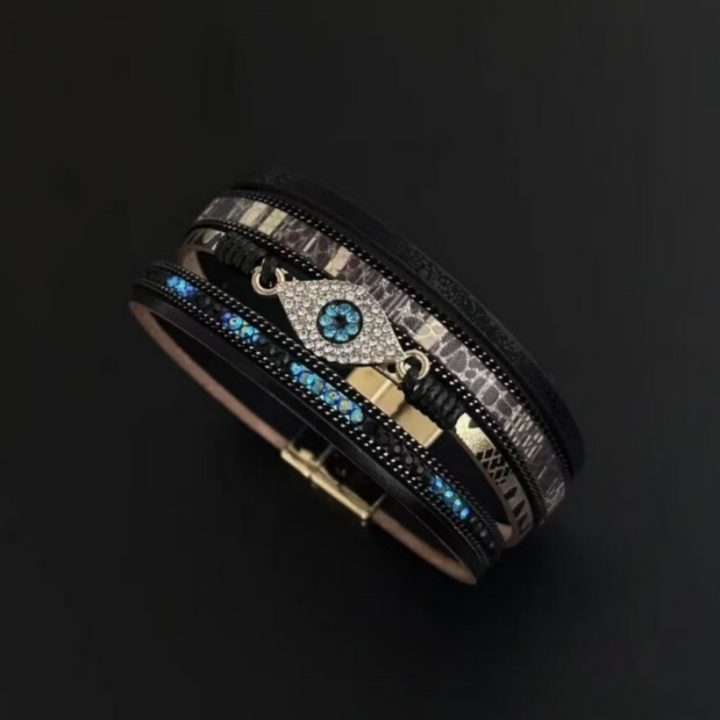Multi-Layer Braided Crystal Bracelet for Women – Eye Charm Vintage Fashion Wrap Bangle