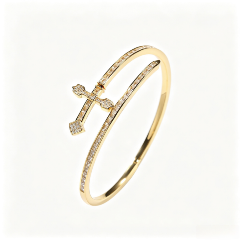 Minimalist Cross Cubic Diamond Open Bangle Bracelet