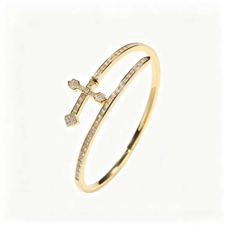 Minimalist Cross Cubic Diamond Open Bangle Bracelet