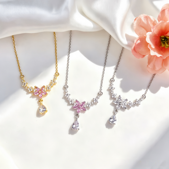 Elegant Floral Teardrop Diamond Necklace