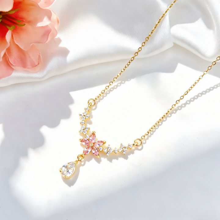 Elegant Floral Teardrop Diamond Necklace