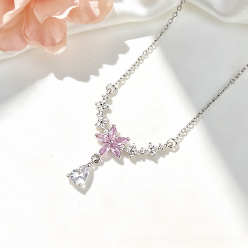 Elegant Floral Teardrop Diamond Necklace