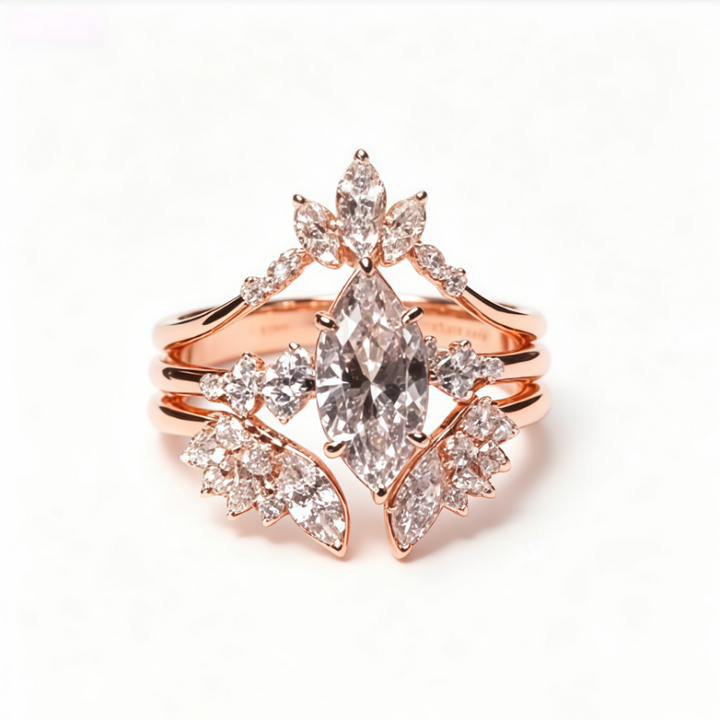 Vintage Floral Cluster Diamond Ring S925 Sterling Silver Statement Ring