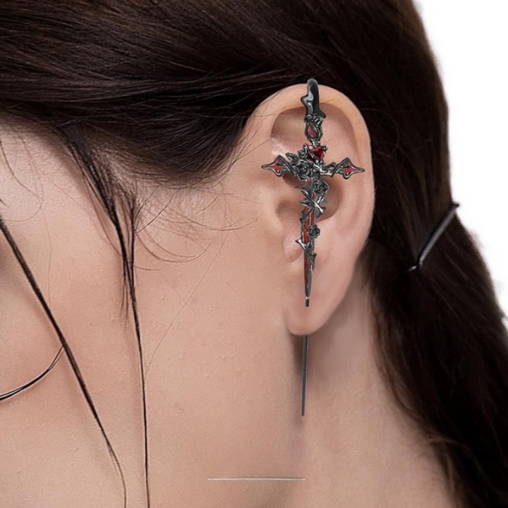 Gothic Cross Sword Threader Earring S925 Sterling Silver Piercing Jewelry