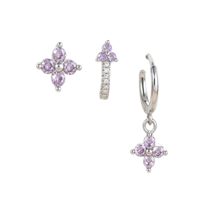 Clover Gemstone Hoop & Stud Earring Set