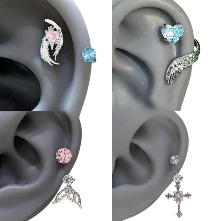 Angel Wing & Gemstone Cartilage Earring