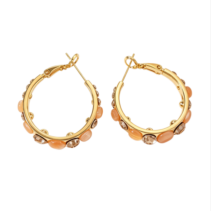 Huggie Hoop Earrings with Cat's Eye & Crystal Accents