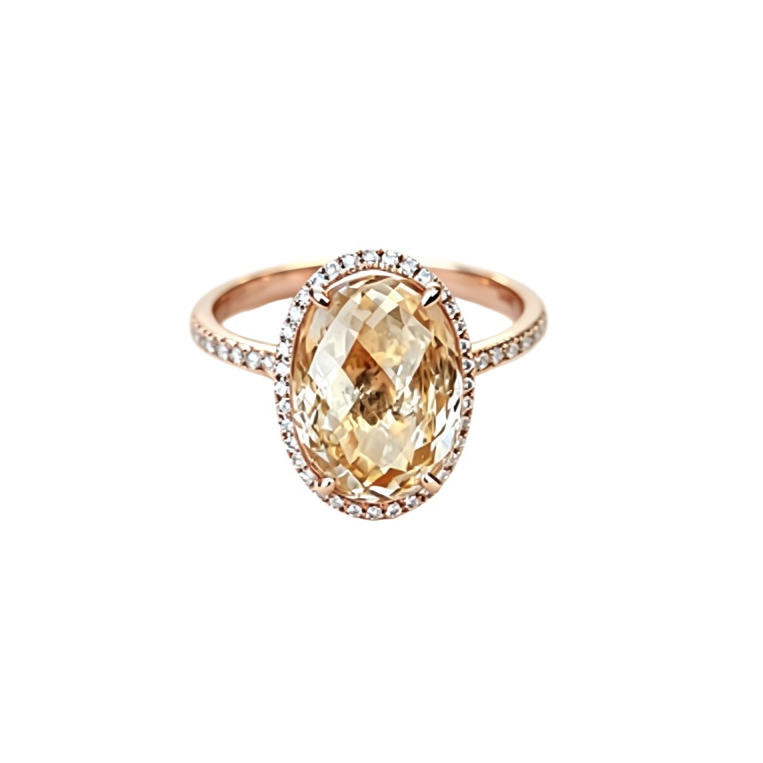 Oval Golden Gemstone Halo Ring