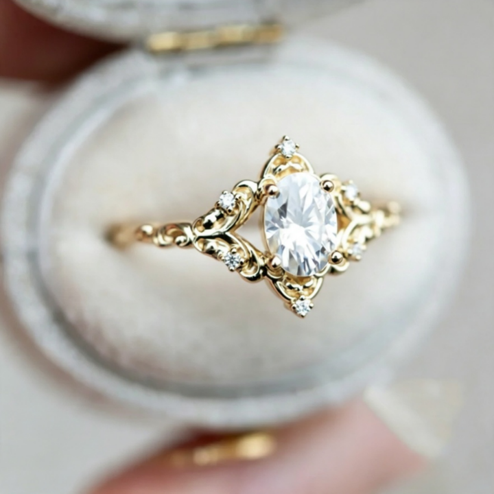 Vintage Oval Cut Diamond Engagement Ring