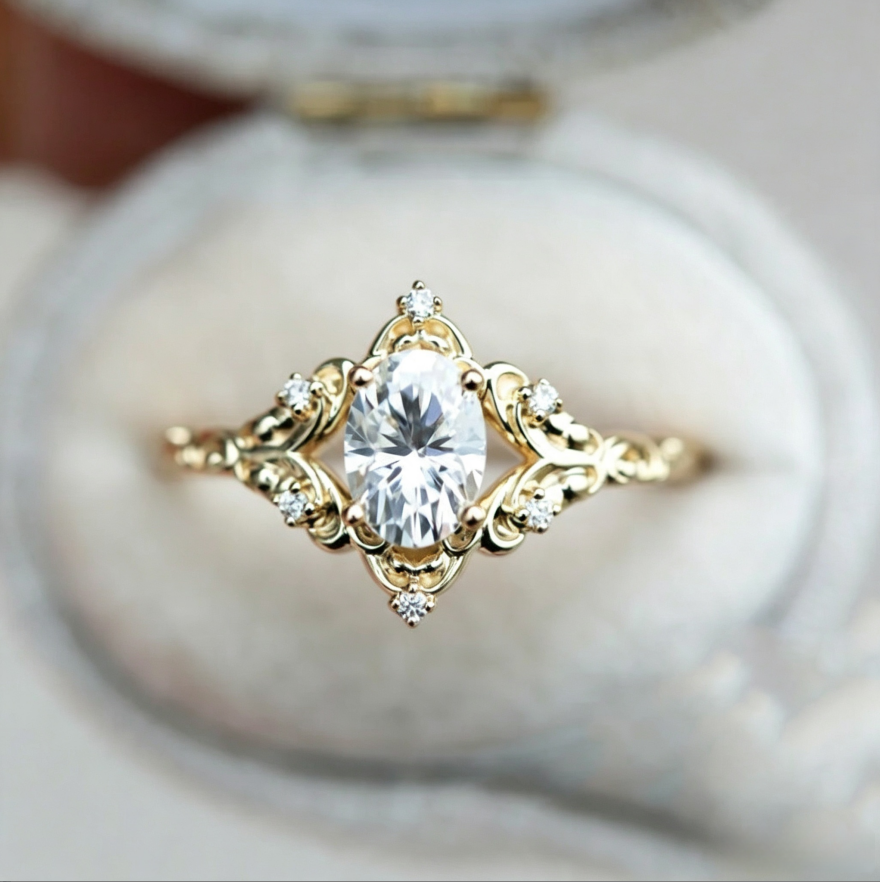 Vintage Oval Cut Diamond Engagement Ring