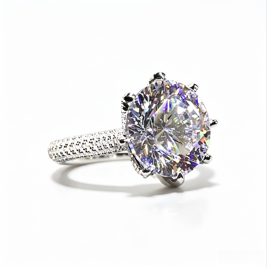 Round Brilliant Cut Solitaire Diamond Ring 925 Sterling Silver Luxury Engagement Ring