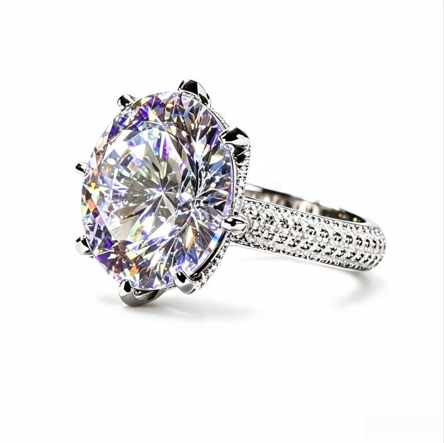 Round Brilliant Cut Solitaire Diamond Ring 925 Sterling Silver Luxury Engagement Ring
