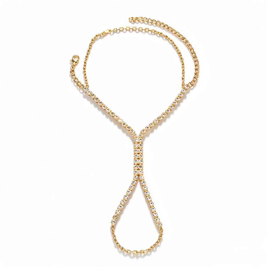Linked Finger Ring Jewelry Diamond Hand Chain Bracelet