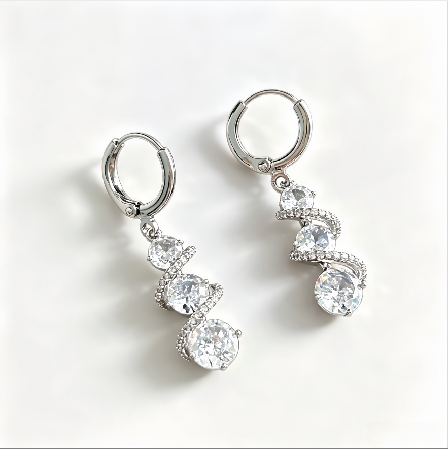 French Luxury Sparkling Spiral Drop Earrings | Minimalist Elegant Dangle Earrings for Women