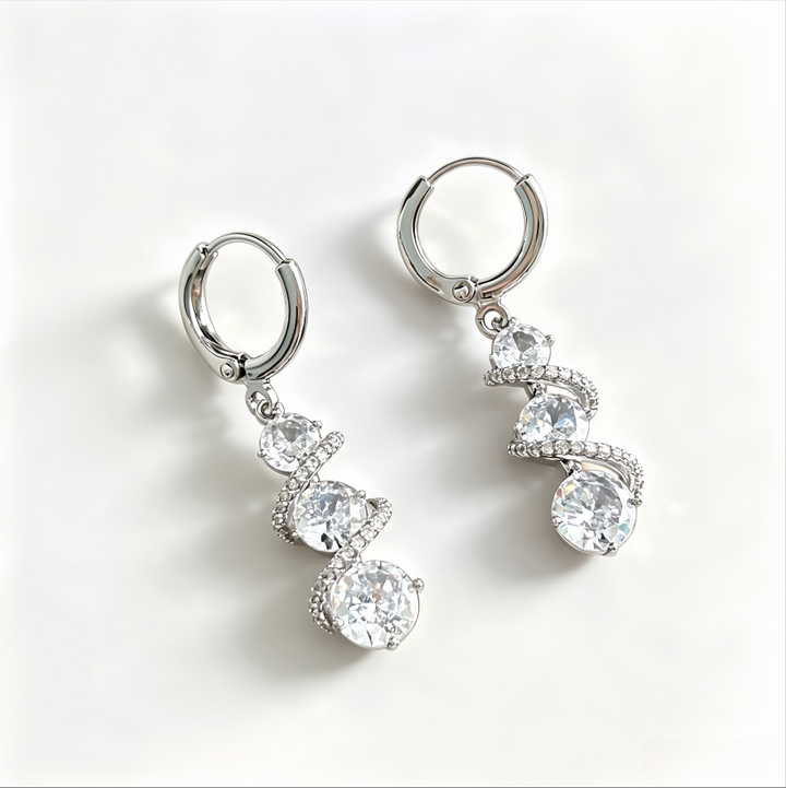 French Luxury Sparkling Spiral Drop Earrings | Minimalist Elegant Dangle Earrings for Women