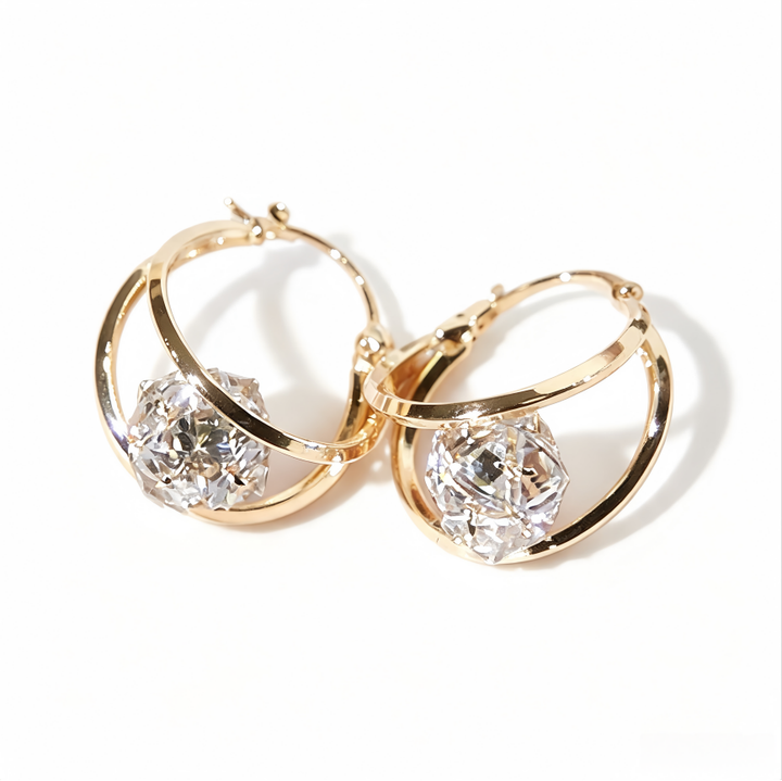 S925 Sterling Silver Double Layer Hoop Diamond Drop Earrings