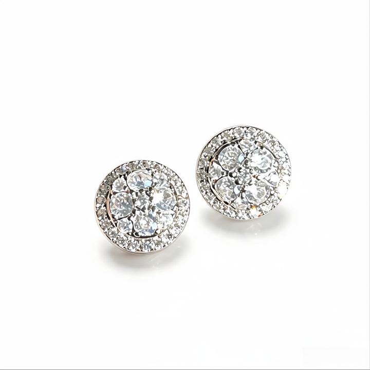 Round Double Halo Diamond Stud Earrings Luxury Bridal Ear Jewelry