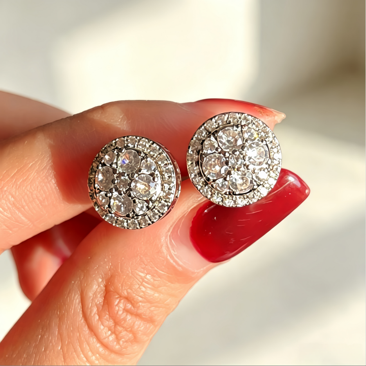 Round Double Halo Diamond Stud Earrings Luxury Bridal Ear Jewelry