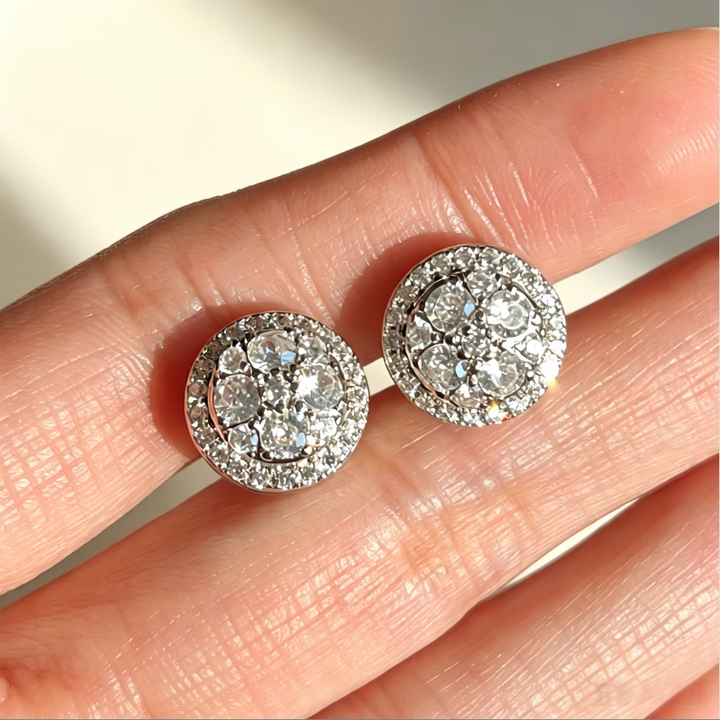 Round Double Halo Diamond Stud Earrings Luxury Bridal Ear Jewelry