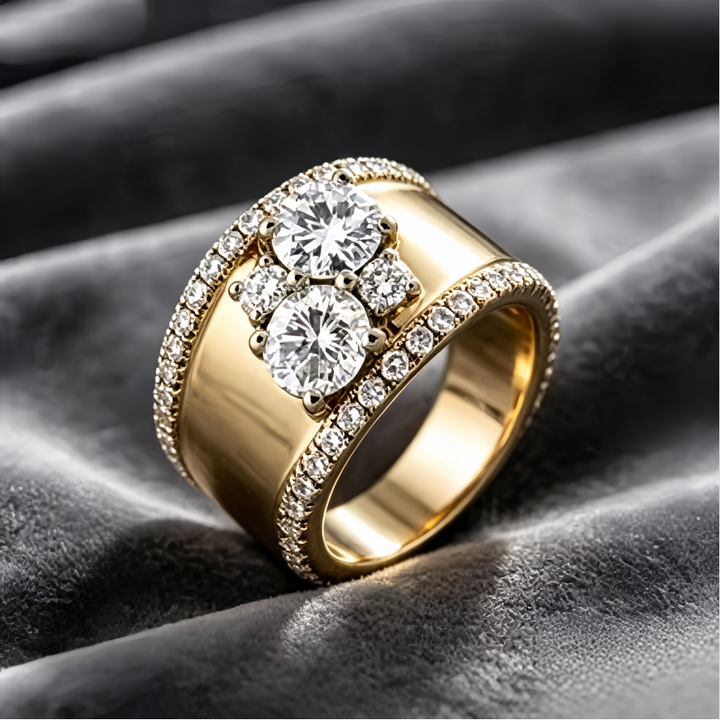 Wide Band Cluster Diamond Titanium Steel Ring Neutral Unisex Ring