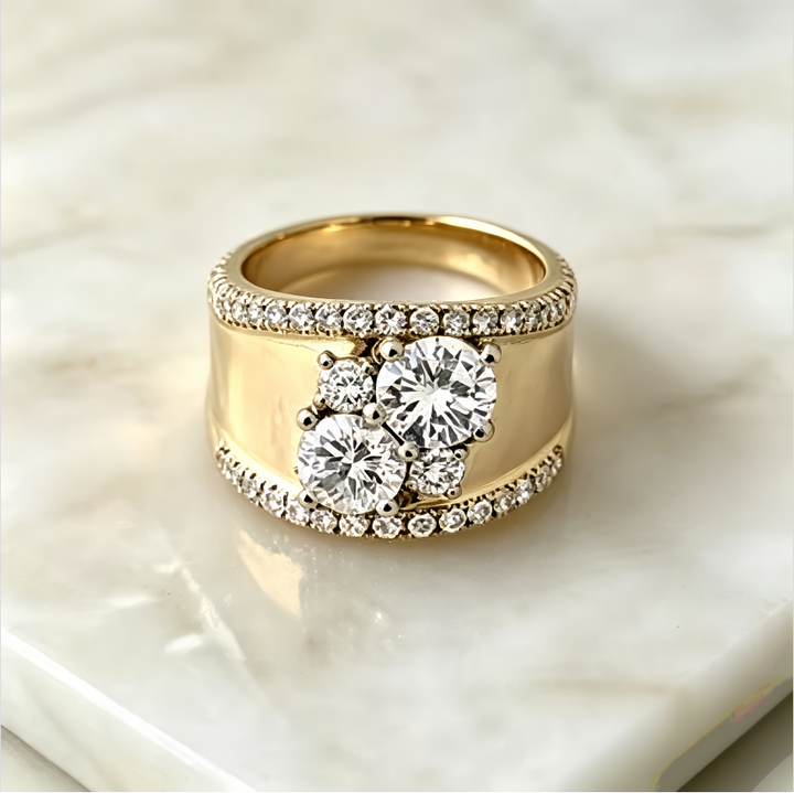 Wide Band Cluster Diamond Titanium Steel Ring Neutral Unisex Ring