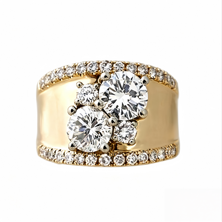 Wide Band Cluster Diamond Titanium Steel Ring Neutral Unisex Ring