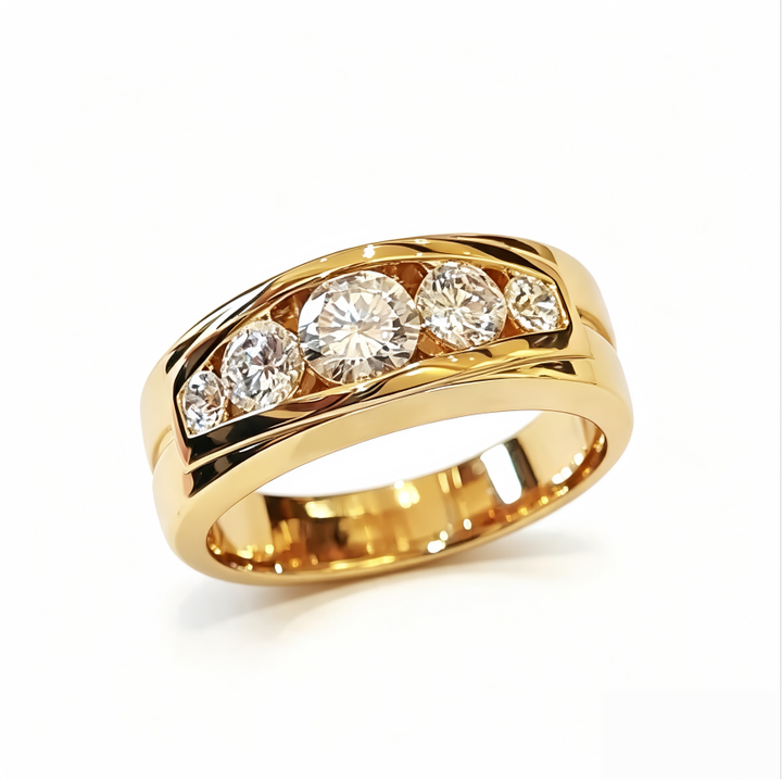 5 Stones Curved Wide Band 18K Gold Plated Sterling Silver Ring Luxury Mens Diamond Ring