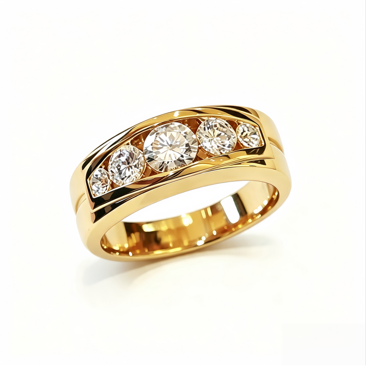 5 Stones Curved Wide Band 18K Gold Plated Sterling Silver Ring Luxury Mens Diamond Ring