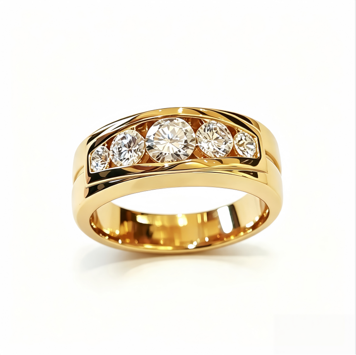 5 Stones Curved Wide Band 18K Gold Plated Sterling Silver Ring Luxury Mens Diamond Ring
