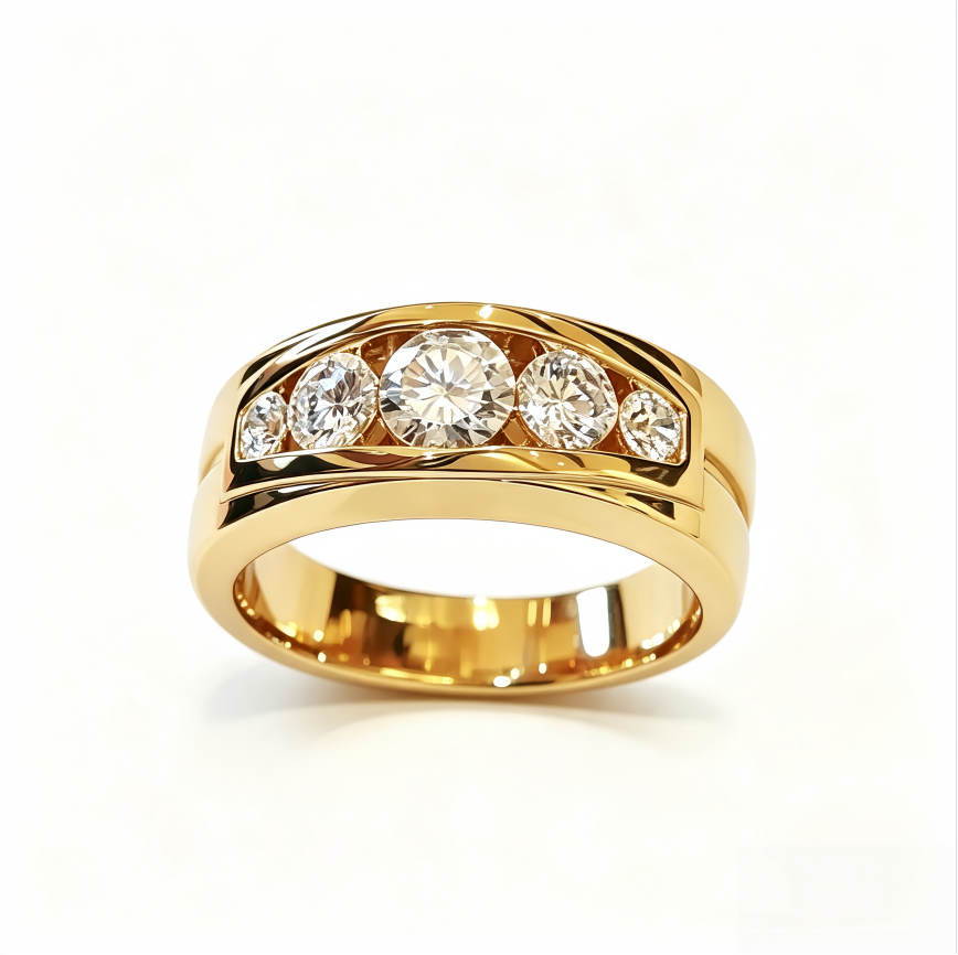5 Stones Curved Wide Band 18K Gold Plated Sterling Silver Ring Luxury Mens Diamond Ring