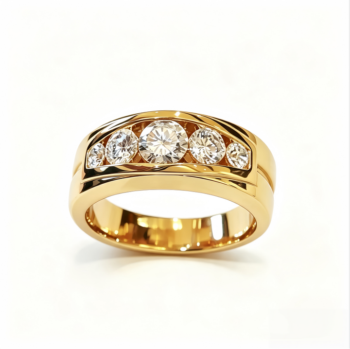 5 Stones Curved Wide Band 18K Gold Plated Sterling Silver Ring Luxury Mens Diamond Ring