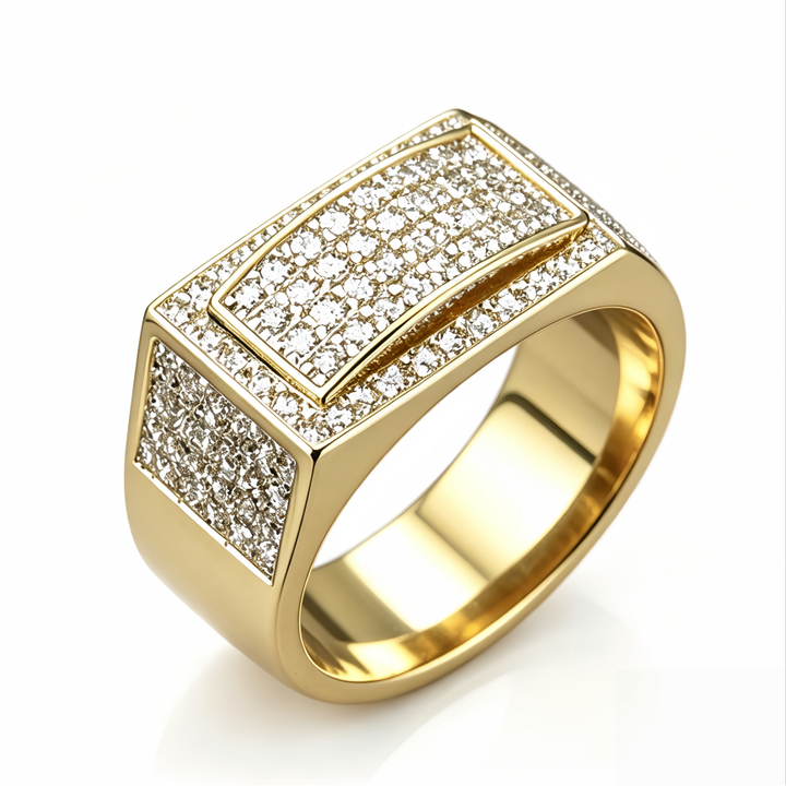 Full Paved Square Wide Band Men Ring Luxury Elegant Business Style Statement Rin