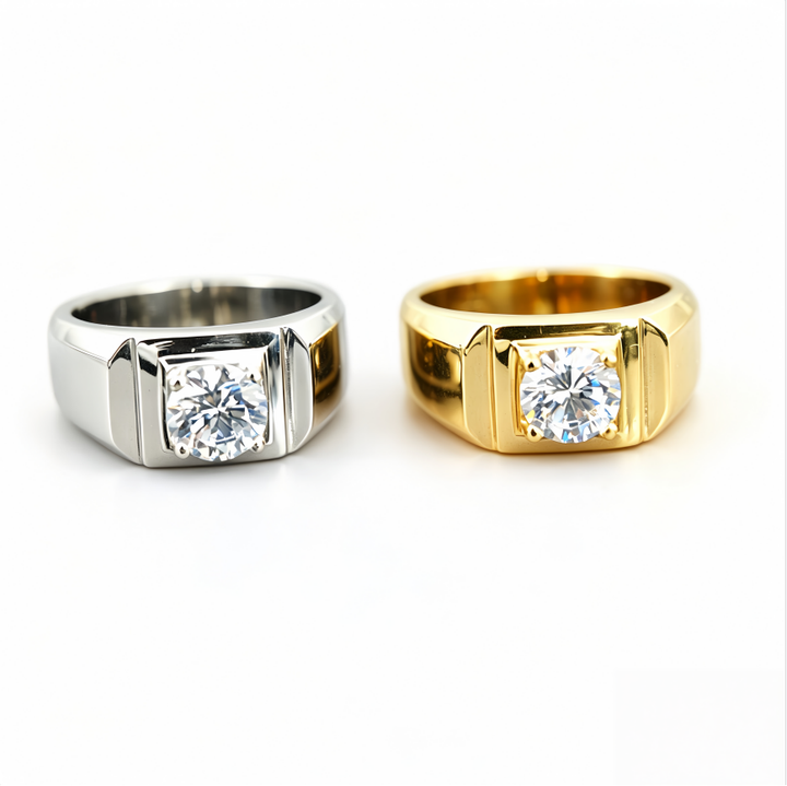 Men Classic Square Frame Solitaire Sterling Silver Diamond Ring