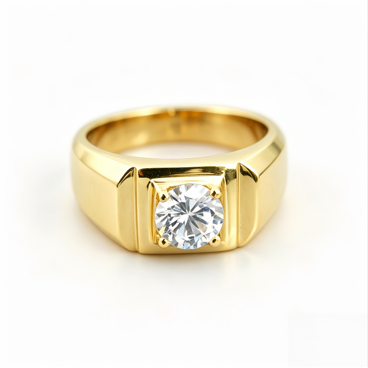 Men Classic Square Frame Solitaire Sterling Silver Diamond Ring