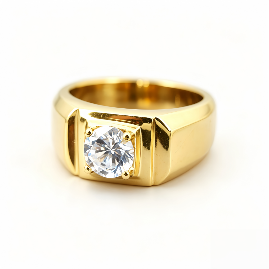 Men Classic Square Frame Solitaire Sterling Silver Diamond Ring