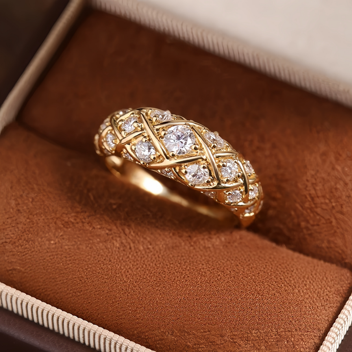 Vintage Woven Lattice Full Diamond Ring Luxury Wide Band Women Ring