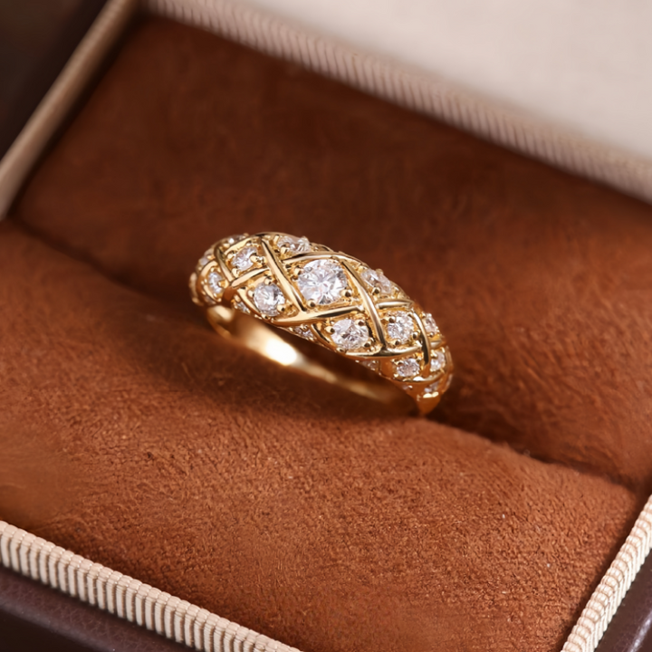 Vintage Woven Lattice Full Diamond Ring Luxury Wide Band Women Ring